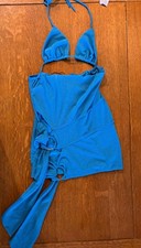 Fashion Nova Moonrise Muse Aqua Blue Glitter Mesh Mini Dress Backless Halter M