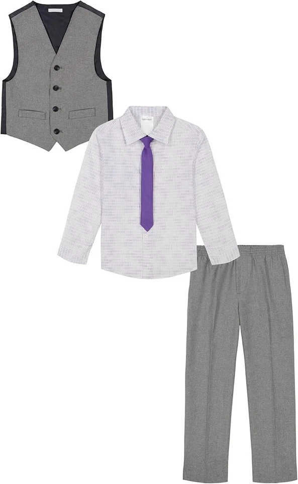 Calvin Klein Boys' 4-Piece Formal Suit Set, Vest, Pants, Dress Shirt, & Tie 24M - Image 2 of 4