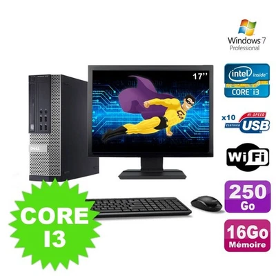 Lot PC Dell Optiplex 990 SFF I3-2120 3.3GHz 16Go 250Go DVD Wifi W7 + Ecran 17" - Photo 1/4