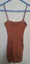 Tic Toc Rust Ribbed Bodycon Dress Medium Chain Strap Mini Fitted
