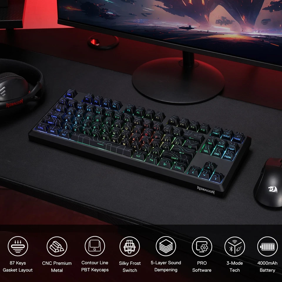 K737 PRO Wireless 87 Keys Gasket Gaming Keyboard, 80% Premium CNC Aluminum Me... - Image 2 of 4