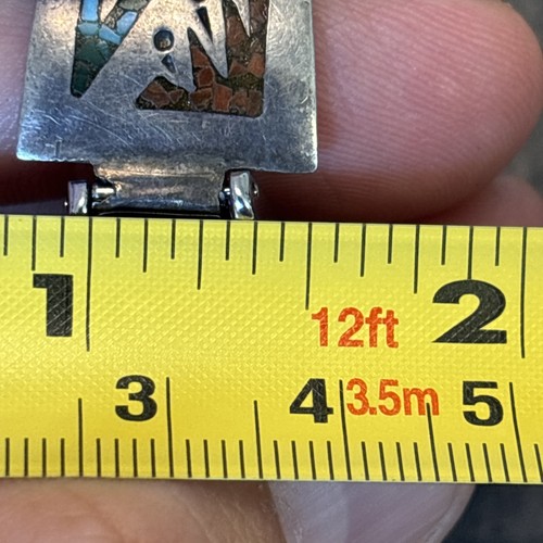 William Signer Navajo intarsiato turchese corallo chip orologio punte vintage sterling 11 - Foto 11 di 19