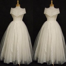 Vintage Wedding Dresses Full Length Cap Sleeve A Line Lace Applique Bridal Gowns
