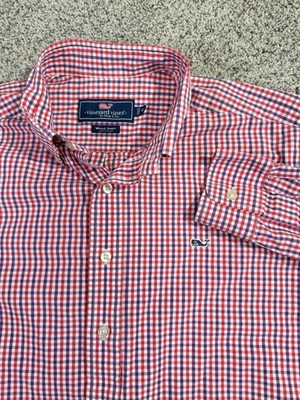 Vineyard Vines Red / Purple / White 100% Cotton Classic Fit Whale Shirt - (M)