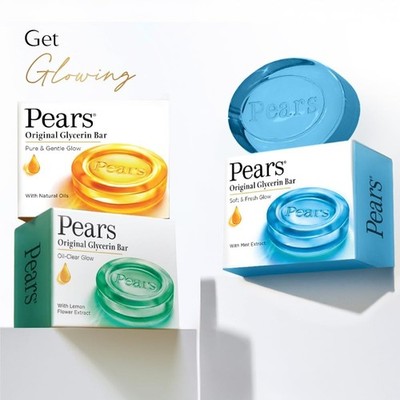 Pears Transparent Soap Bar 125g Pure & Gentle Amber Natural Oils Mint Lemon Pack