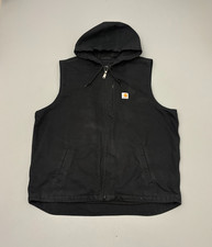 Mens Carhartt Black Hooded Vest Tall Full Zip Canvas Workwear XL