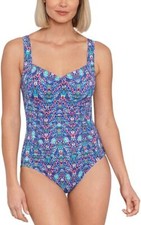 Swim Solutions NAVY MULTI Tummy-Control Shirred One-Piece Swimsuit, US 18