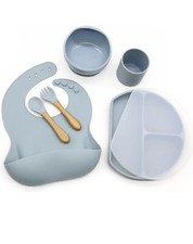 Baby Geschirrset Silikon Teller & Schüssel, Lätzchen, Löffel, Becher 8tlg. 