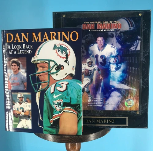 Dan Marino Signed A Look Back At A Legend Book Authenticated & Plaque Bundle