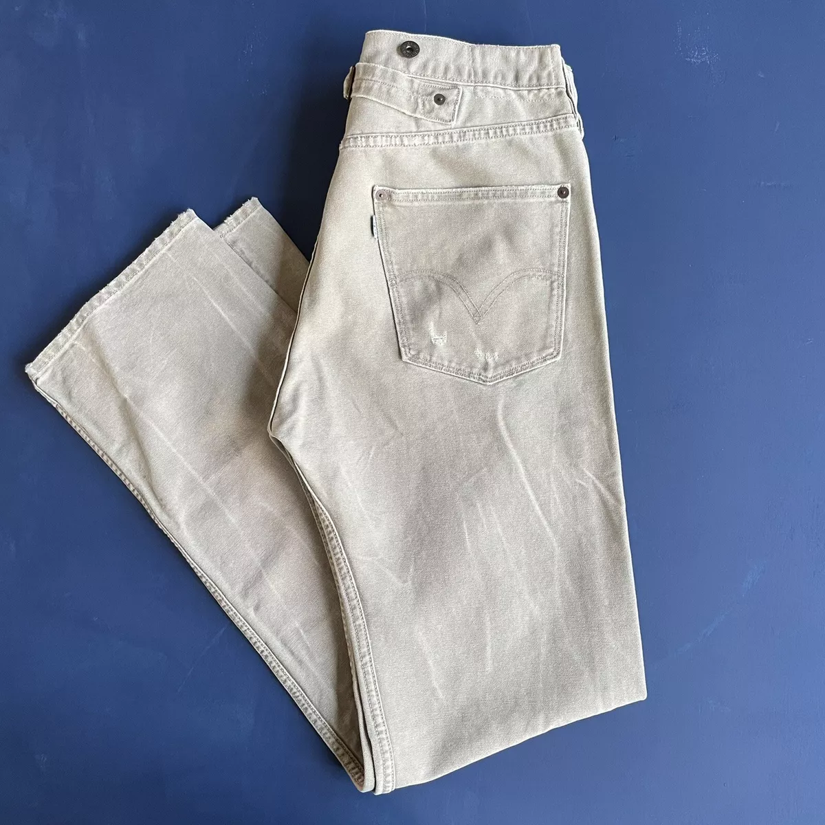 Levis 201 Jean Canvas Buckleback Work Pants Reproduction LVC Distressed Khaki 32