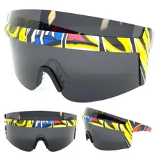 OVERSIZE Retro Face Shield Visor SUN GLASSES Huge Jumbo Graffiti Frame Dark Lens
