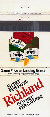 richland tobacco Richland Cigarette , Advertising, Matchbook Cover D1