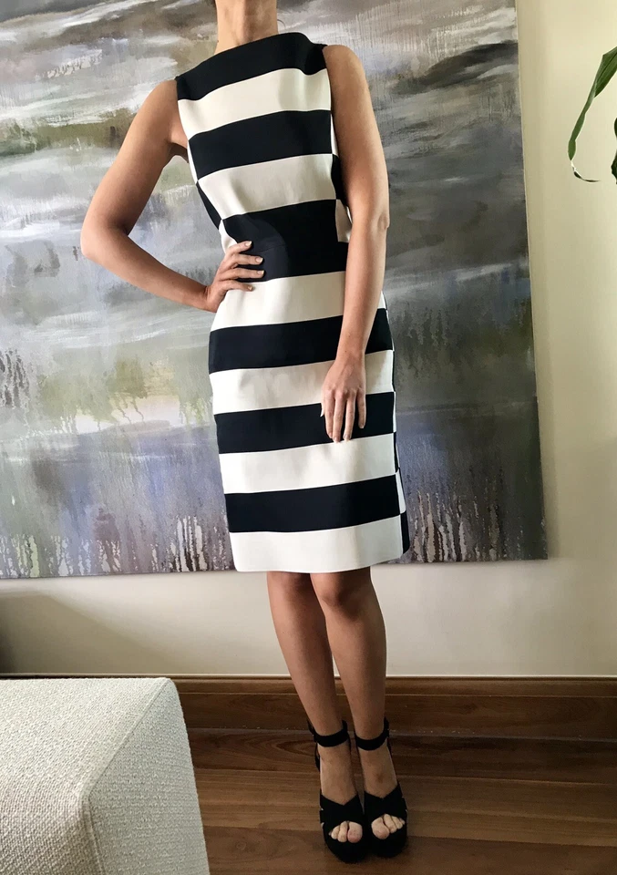 LANVIN (£1,647) Runway 2013 Graphic Striped Sheath Dress Fr 36 / XS / UK 6 - Image 4 of 4