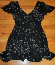 Forever 21 Floral Deep V-Neck Summer Dress, Women's Small, Black J5408-DL32