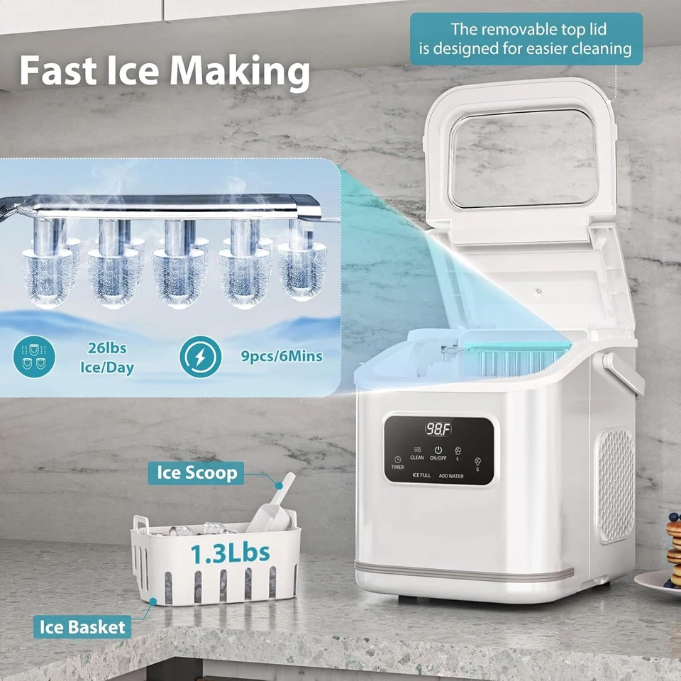 26lbs/24H Portable Compact Small Bullet Ice Maker,Digital Screen, 9 Cubes/6 Mins - Image 4 of 4