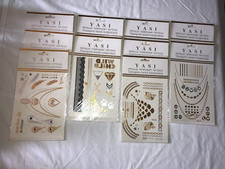 10 NEW Sheets YASI Metallic TEMPORARY TATTOOS Body Bling SILVER GOLD Feathers