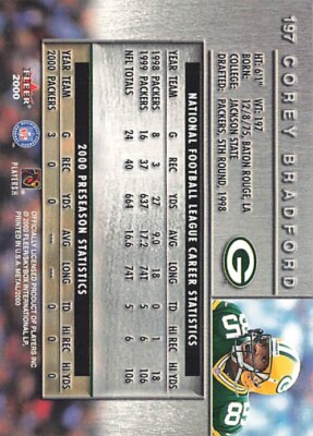 2000 Metal Football Card #197 Corey Bradford | eBay