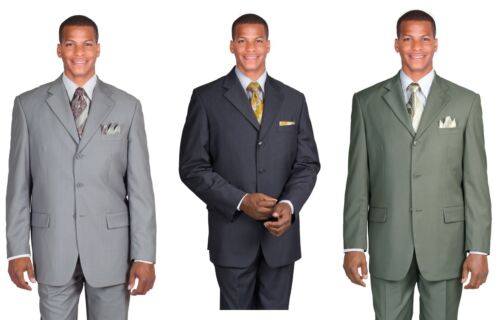Men's 3 single  Button Basic suit , Jacket with  Pants set Green Color 802P - Picture 1 of 2