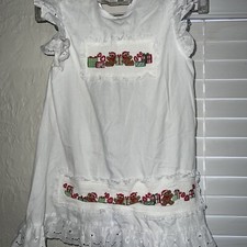 Vtg Handmade 80s Toddler Girls White Red Flutter Pinafore Dress Christmas 2t
