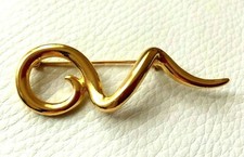 BROCHE doré ligne fluide abstrait 5,5cm NEUF Art Brooch pin goldtone