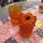 Pair of Vintage Fenton  Orange Glass  Footed Candle Holders