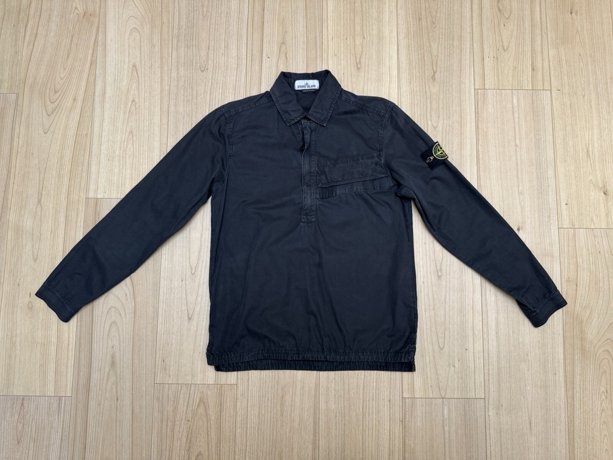 Stone Island Black Garment Dyed Popover Overshirt Sz Small - Main Image