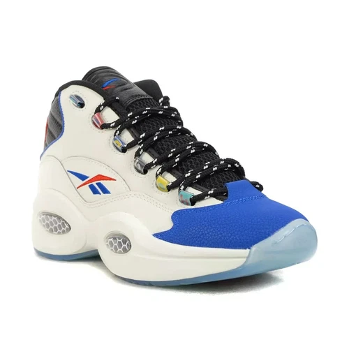 Reebok Neu mit Karton Herren Basketball Trainer QUESTION MID Chalk Schwarz Blau UK 9,5 / EU 44