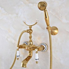Gold Color Brass Bathroom Clawfoot Bath Tub Tap Faucet  Handheld Shower Gna907