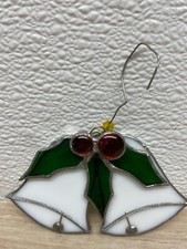 Vtg Stained Glass Bells Christmas Tree Ornament