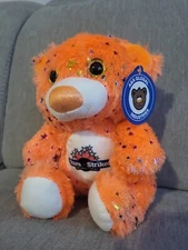 Stars And Strikes Orange Plush Teddy Bear A&A Global Industries Glitter Eyes NWT