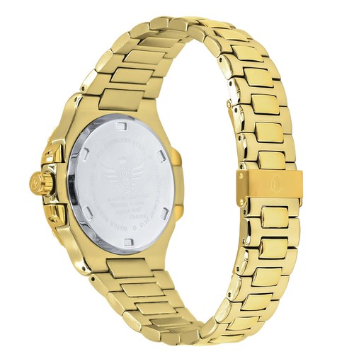 Men's Solid Steel Red Dial 18K Gold Finish Simulated Diamond 36mm Watch W/Date - Picture 5 of 8
