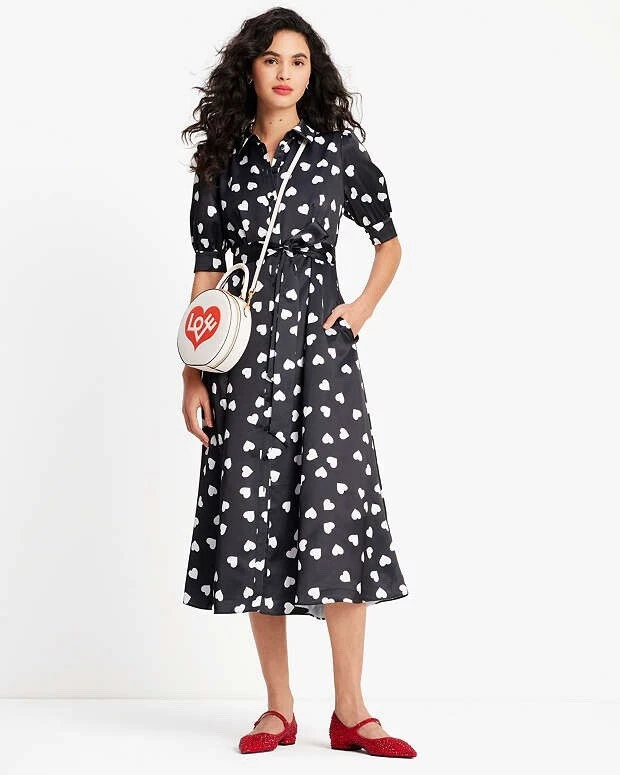 Abito Camicia Kate Spade Cuori Sparsi Bianco e Nero Taglia UK 8 Nuovo con etichette Nuovo