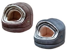 Kitten Cat House Cosy Suede & Faux Fur Igloo Gor Pets Nordic Cave Hooded Bed