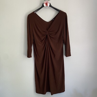 Tiana B Chocolate Brown Slinky Stretch Knit Dress Plus Size 1X 3/4 Sleeve  V-Neck | eBay