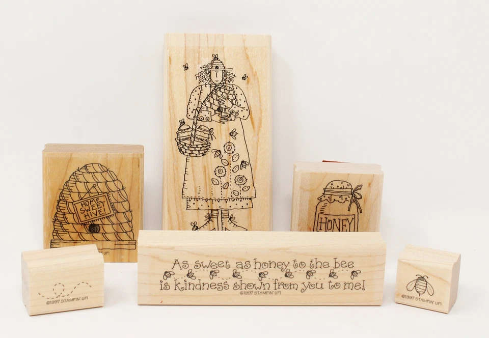 Stampin Up BETSY THE BEEKEEPER 1997 Juego de estampillas de goma flores de colmena miel sin usar Foto 2 de 4