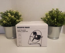 Sharper Image~Soft Blade 2 Speed Quiet Operation USB Metal Chrome Frame Fan~New