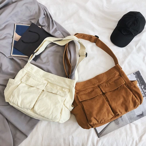 Damen Canvas solide Teenager Kuriertasche Damen große Kapazität Umhängetasche - Bild 9 von 37