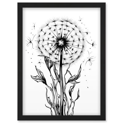 Dandelion Flower Seed Black and White Americana 50s Framed Art Picture Print A4