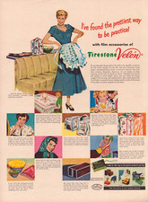 Delantal de película de plástico Firestone Velon cortinas de mantel - anuncio impreso vintage de 1949