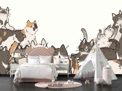 3D Cartoon Cat Cute Self-adhesive Removeable Wallpaper Wall Mural1157