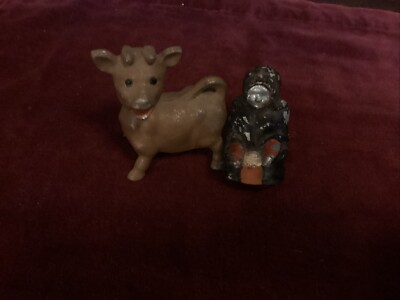 Cast Metal Cow & Farmer Figures,Corked,small Hole Back Of Heads.3  Tall. Lot