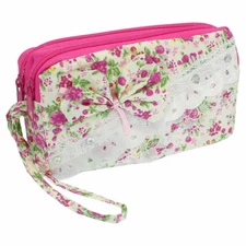 Lady Pink White 2 Compartments Paillette Accent Cell Phone Wrist Pouch