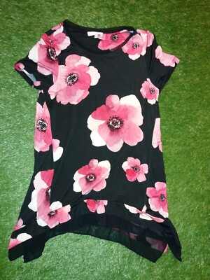 JOHN ROCHA DEBENHAMS SIZE UK 8 DRESS Top Floral Pink Black Summer E