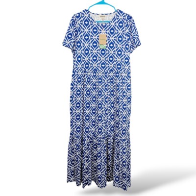 knee length dresses for ladies Elena Tiered Cotton Midi Dress-Blue, Ornamental Floral main image 0