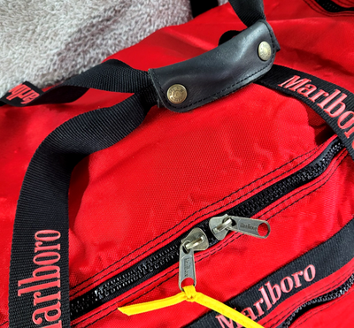 Vintage 90s Marlboro Adventure Team Large Rolling Duffle Bag Red