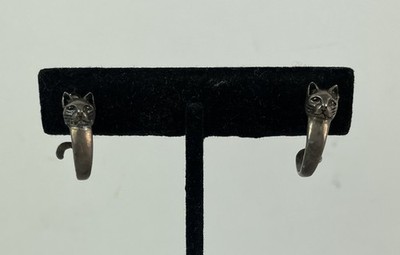 VTG 925 Sterling Silver CAT Head Tail Wrap EARRINGS