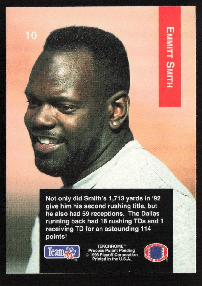 1993 Playoff Emmitt Smith #10 Dallas Cowboys - Image 2 of 2