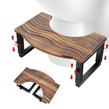 Toilet Stool Foldable,7,8,9 in Adjustable Height,Acacia Wood Poop Dark