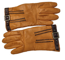 Floriana Women's Size 7 Camel Brown Leather Gloves Italy made Cashmere Lined