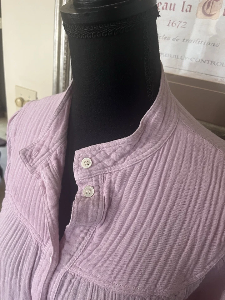 CAMISA BLUSA TOP ALGODÓN SEERSUCKER RAQUEL ALLEGRA 2 M MANGA CORTA LAVANDA Foto 3 de 4